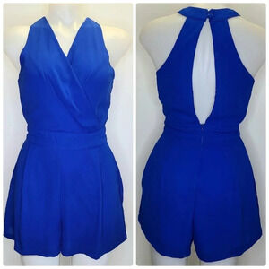 Paper Tee Cobalt Electric Blue V-neck Sleeveless Open Back Shorts Romper Small